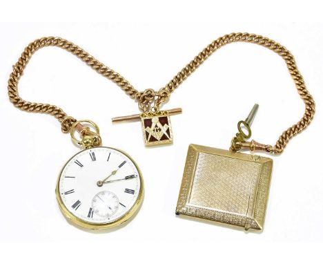 A late Victorian 18ct yellow gold open face pocket watch with white enamel dial set with Roman numerals and subsidiary second