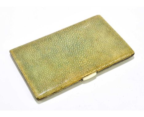 PUDDEFOOT, BOWERS & SIMONETT LTD; a George VI hallmarked silver and shagreen cigarette case of rectangular form, with gilded 