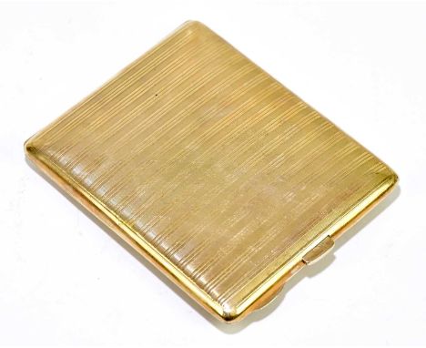 HENRY MATTHEWS; a George V 9ct gold cigarette case with engine turned decoration, Birmingham 1921, with inscription 'J.A.L Bu