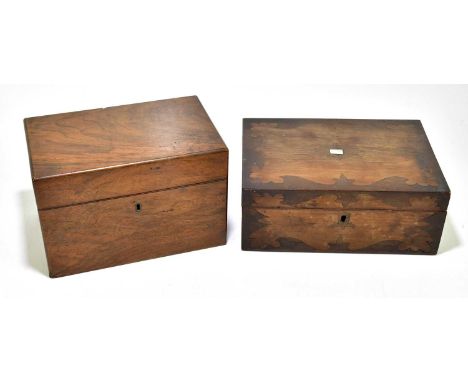 A Victorian mahogany tea caddy of rectangular form, the hinged cover with compartments for glass bowl and sections for tea, w