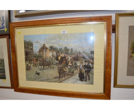 An early 20th Century maple framed coloured print entitled "The Derby Day On The Road To Epsom"