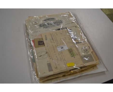 Packet of old French and British ephemera including cheque, illuminated receipts, covers, and post-cards - large quantity 