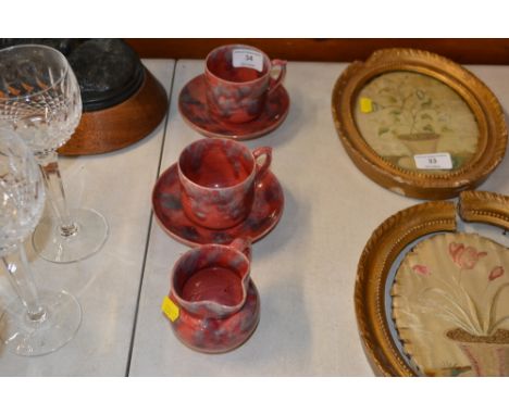 Two Barron of Barnstable tea cups and saucers and matching jug