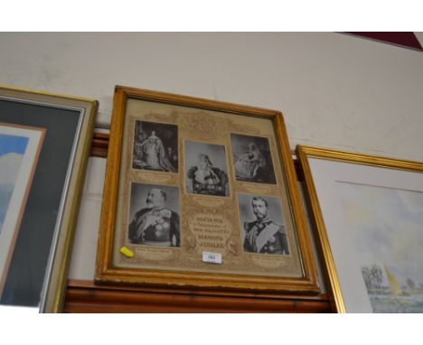 A framed and glazed print relating to the Commemoration of Queen Victoria's Diamond Jubilee