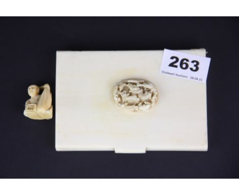 A 19th century Chinese carved ivory visiting card case, 12 x 8 x 1.5cm (A/F to hinge) together with a 19th C Japanese carved 