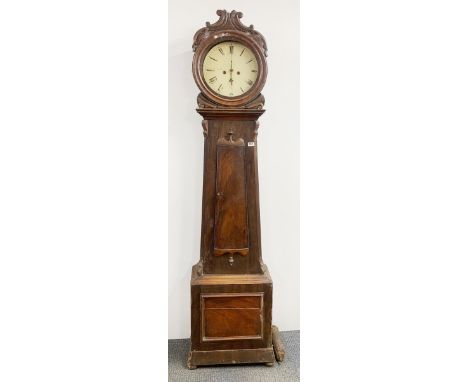 A 19th century mahogany Scottish longcase clock with enamelled dial, H. 197cm.