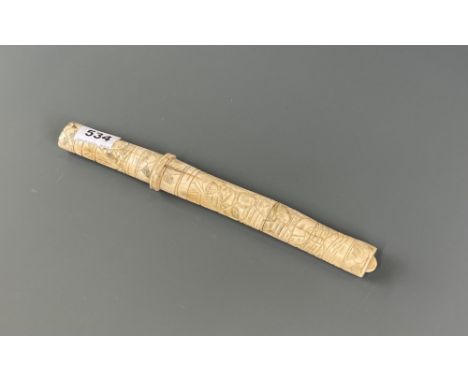 A Japanese carved bone dagger, L. 31cm.