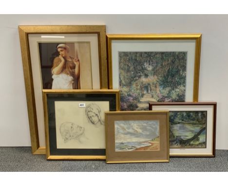 A framed pastel, watercolour and two framed prints together with a pencil signed limited edition 42/250 print by Ronald Moll.