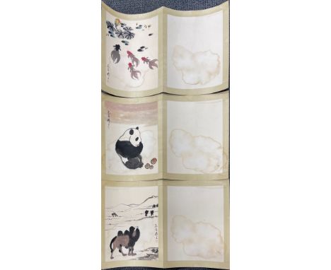 Three Chinese ink and watercolour on paper, attributed to Wu Zoran, scroll size 73 x 46cm.