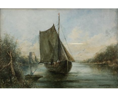 R Macauley, On The Norfolk Broads, watercolour, 17 x 24 cm, Robert Bunting Fine Art Gallery label verso