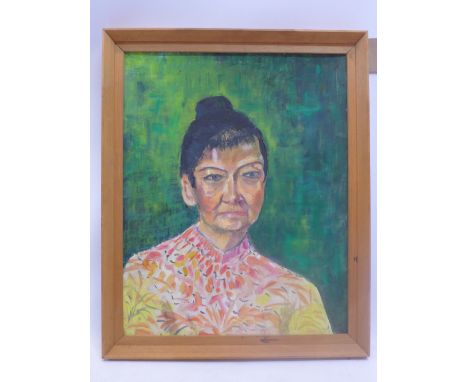Lily Freeman (Austrian, 1920-2016), portrait study of a lady, oil on board, 50x39cm. Holocaust survivor, born 1920 in Vienna.
