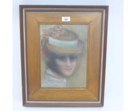 Batia Lichansky (Israeli, 1901-1992) a fine pastel portrait study of a woman in top hat with veil, signed and dated by the ar