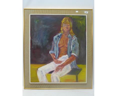 Lily Freeman (Austrian, 1920-2016), portrait of semi-clad seated female, oil on canvas, 76x65cm. Holocaust survivor, born 192