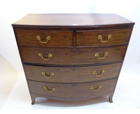 A 19th Century mahogany bowfronted chest of two short over three long drawers on four carved bracket feet, H:104cm W:106cm D: