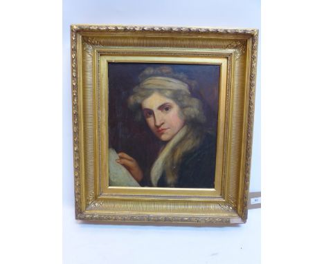 An early 19th Century oil on canvas portrait of a lady, set in gilt wood frame and bears Christie's label to verso. 39x35cm 