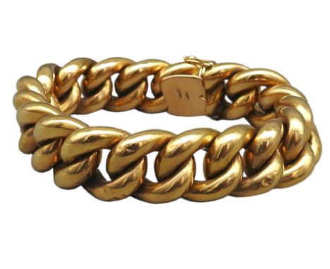 Panzerarmband 18 k GG, Hohlpanzerarmband, kleine Dellen, L ca. 22 cm, Gewicht ca. 53,4 g