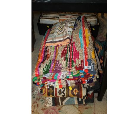 A COLLECTION OF ASSORTED VINTAGE HAND STITCHED BLANKETS ETC