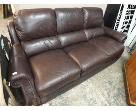 A MODERN BROWN LEATHER 3 SEATER SOFA