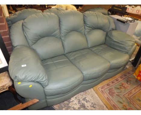 A LIGHT GREEN LEATHER STYLE SUITE 3 PIECE SUITE