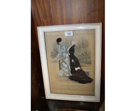 A VINTAGE FRENCH FASHION ADVERTISING PRINT / PLATE WITH FABRIC EMBELLISHMENT - LE JOURNAL DES DAMES ET DES DEMOISLELLES 