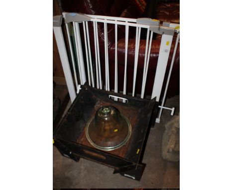 A STAIR GATE A/F TOGETHER WITH A METAL FIRE POT ETC