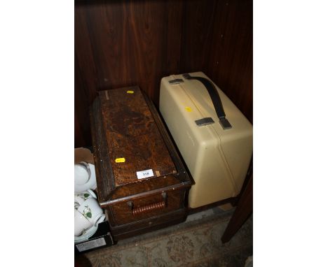 AN OAK CASED VINTAGE SINGER SEWING MACHINE TOGETHER WITH A BERNINA EXAMPLE