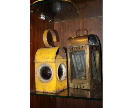 A VINTAGE LEB RAILWAY LAMP TOGETHER WITH A BRASS EXAMPLE