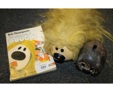 A VINTAGE MAGIC ROUNDABOUT DOUGAL PUPPET TOGETHER WITH A MONEY BOX AND BOOK