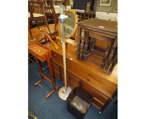 AN OAK NEST OF TABLES, PINE MIRROR, GENTS VALET, LAMP ETC