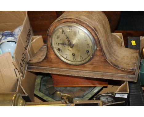 A VINTAGE NAPOLEON HAT MANTLE CLOCK TOGETHER WITH TWO OTHERS ETC