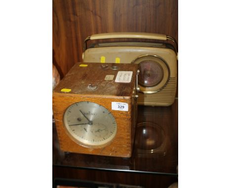 A VINTAGE BENZING MASTER TIMER CLOCK 180127 TOGETHER WITH A VINTAGE BUSH RADIO