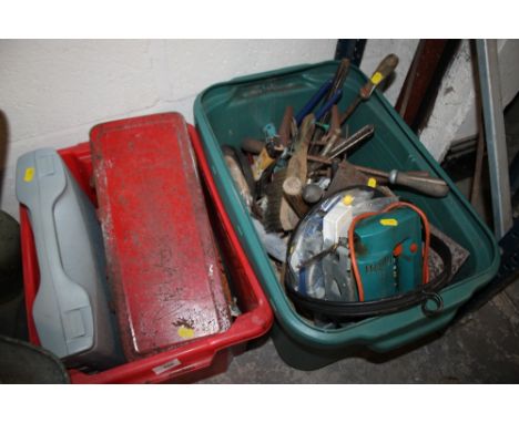 TWO BOXES OF HAND TOOLS ETC