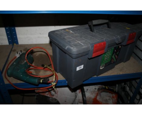 A TOOLBOX PLUS CONTENTS TOGETHER WITH AN ELECTRIC DRILL