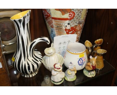 A COLLECTION OF CERAMICS TO INCLUDE ROYAL DOULTON BRAMBLEY HEDGE FIGURES, BELLEEK JUG AND BOWL, WADE ETC (9)