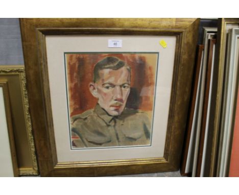 R. E. BIRD (XX-XXI). World War II portrait of a soldier, named and titled verso, mixed media, framed and glazed, 31.5 x 26 cm