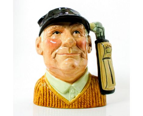 Style One, Variation One. Blue cap, brown sweater, tan shirt, light brown golf bag.This Golfer character jug was modeled in t