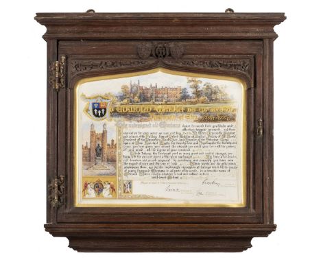 *Eton College. A fine illuminated testimonial by Alfred Nutt for retiring Eton College headmaster Edmond Warre (1884-1905), 1