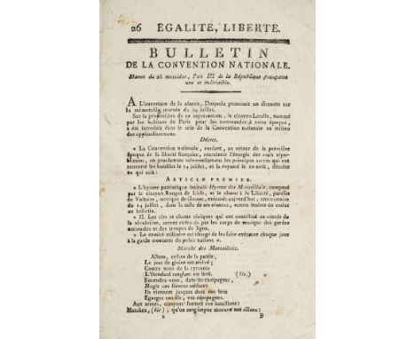 French Revolution - The Marseillaise. Bulletin de la Convention Nationale. S‚ance du 26 messidor, l'an III de la R‚publique f