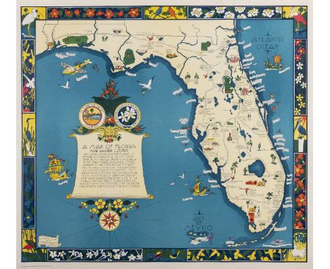 Emery (Dom J.). A Map of Florida for Garden Lovers..., The Garden Club, Daytona Beach, 1934, colour photolithographic map wit