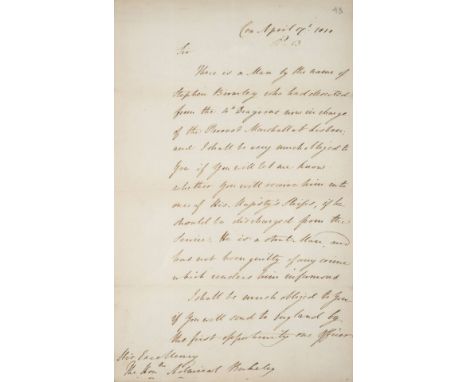 *Wellesley (Arthur, Duke of Wellington, 1769-1852). An unpublished autograph dispatch signed 'Wellington', Cea, 17 April 1810
