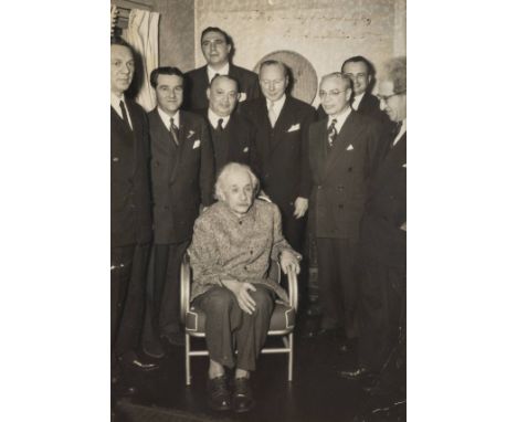 *Einstein (Albert, 1879-1955). Professor Albert Einstein (seated) meeting with some of the officers and directors of the Hebr