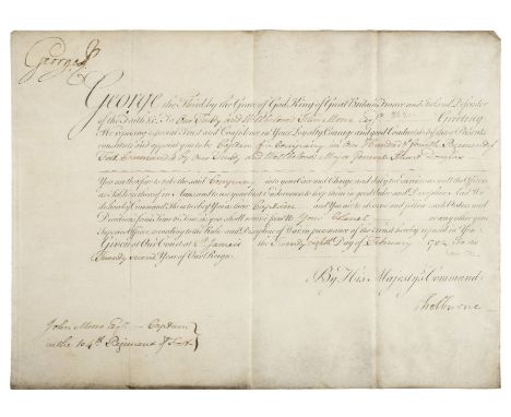 *Moore (Sir John, 1761-1809). Military commission on vellum, appointing Moore as Captain in the 104th Regiment, 28 February 1