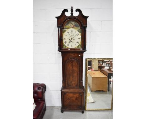 A 19th Century mahogany long cased clock having eight day movement , painted dial named for T Winder, Kirkby Lonsdale