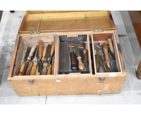 A vintage tool box and tools etc