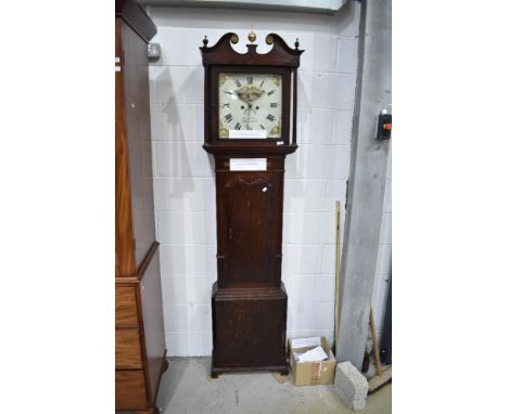 A 19th Century oak long case clock having 8 day movement , and painted dial named for John Latham, Macclesfield