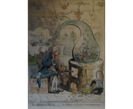 James Gillray (1756-1815) hand coloured engraving 'The Dissolution' Inset in contemporary frame, 37x27cm   CONDITION REPORT: 