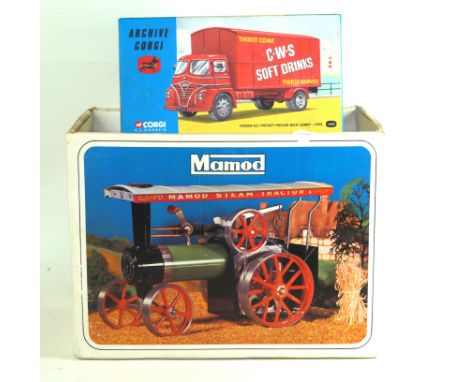 A boxed Mamod steam tractor T.E.1aIn red, green and black with white roof, complete with attachments, and a boxed Corgi Class