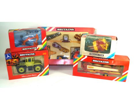 Twenty one boxed Britains farm related items comprising9525 Mercedes Benz tractor, 9536 rear mounted digger, 5321 Ford TW35 t