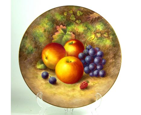 A Royal Worcester hand-painted circular cabinet plateDecorated with fruit by Harry Ayrton, black factory marks to base, diame