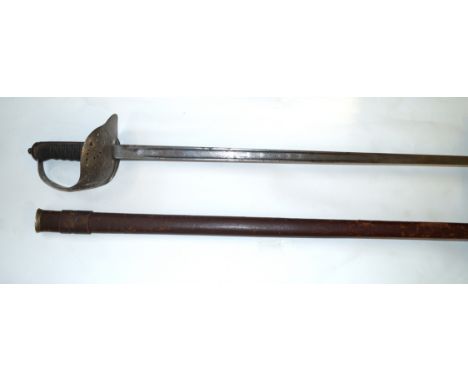 A George V Infantry Officer's sword83cm straight single edged single fullered blade, with acid etched decoration of George V 